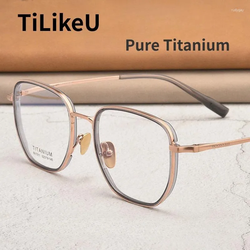 Sunglasses Frames Square Pure Titanium Eyeglasses Frame Tr90 Female Ultra-Light Material Vacuum Ip Plating Comfortable Pro-Fu