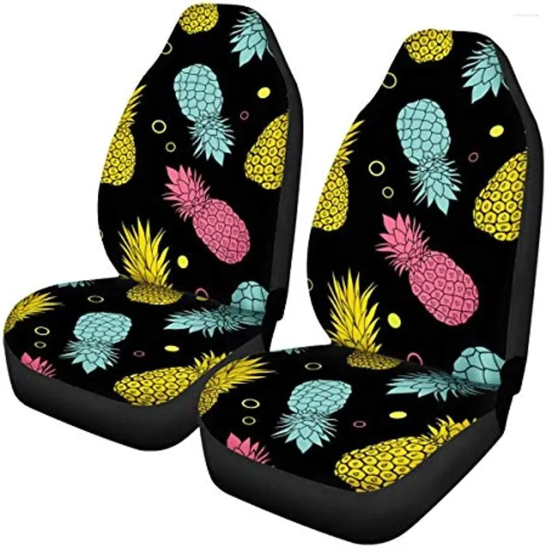 Copertine di sedili per auto Colori ananas su sedili anteriori neri solo un universa di protezione per veicoli coperte da sella