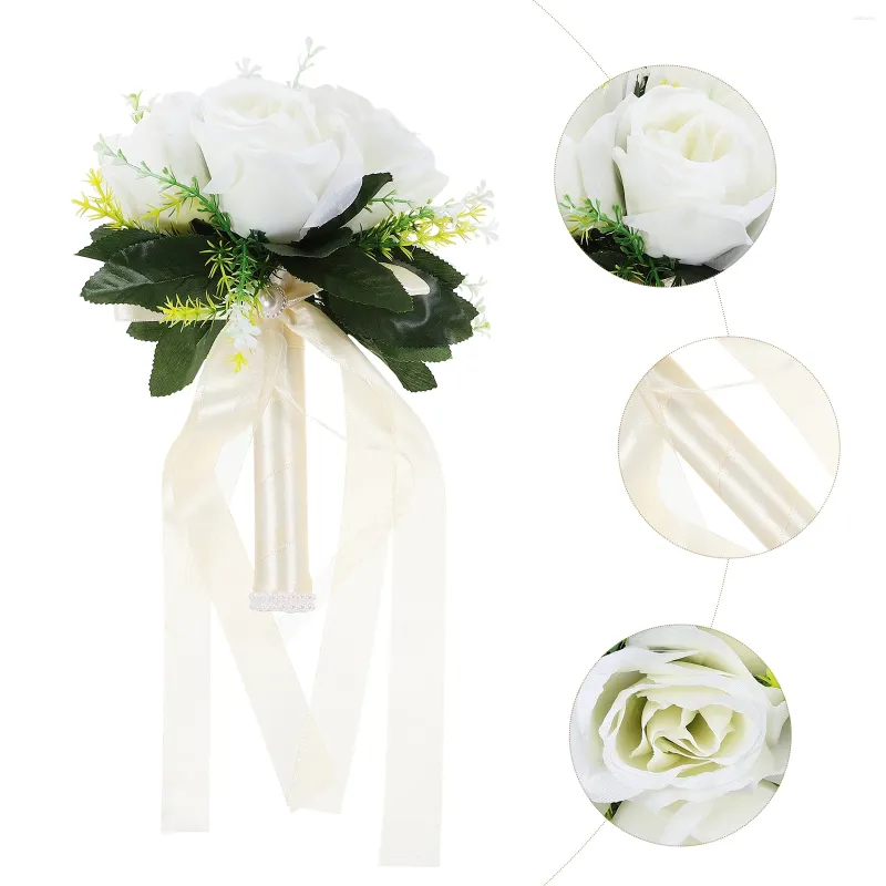 Fleurs décoratives Ramo de Flores Artificiales Bouquets de mariage pour la mariée Table de la mariée Demaine d'honneur Ribbon Bridal Fausse Fleur