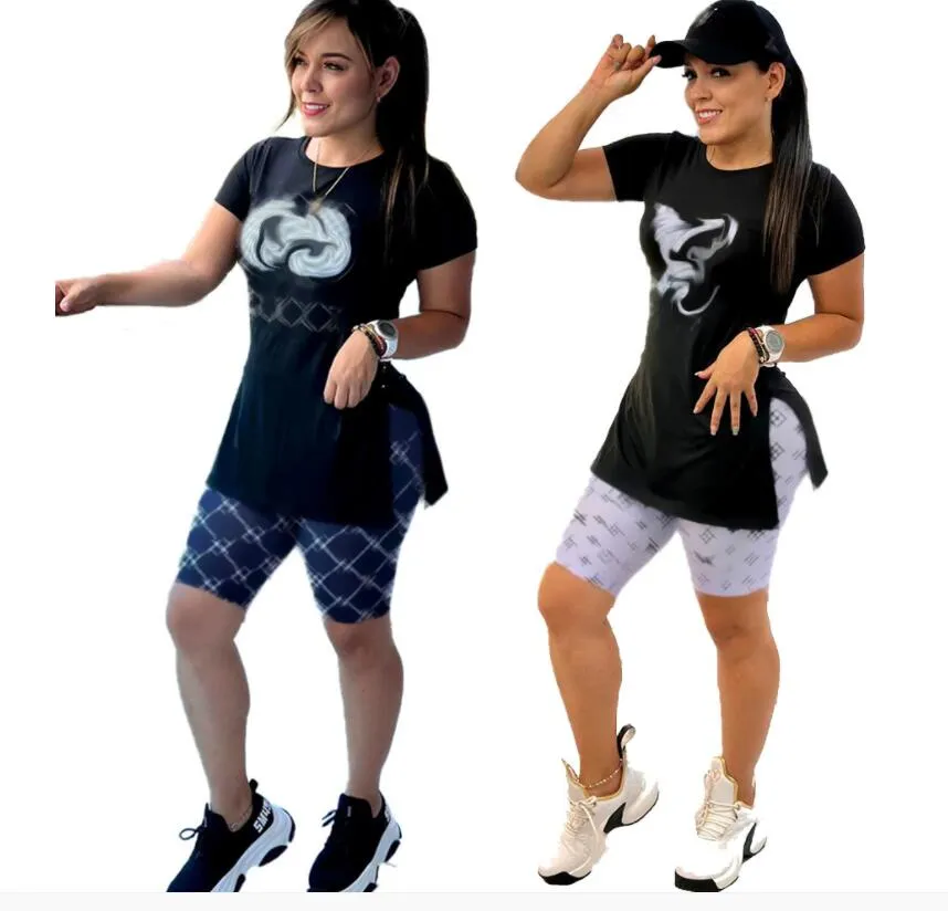 merkontwerper dames tracksuits nieuwe outdoor mode printen katoen vrouwen korte mouw jogger shorts tweedelige sets damesgird sportkleding
