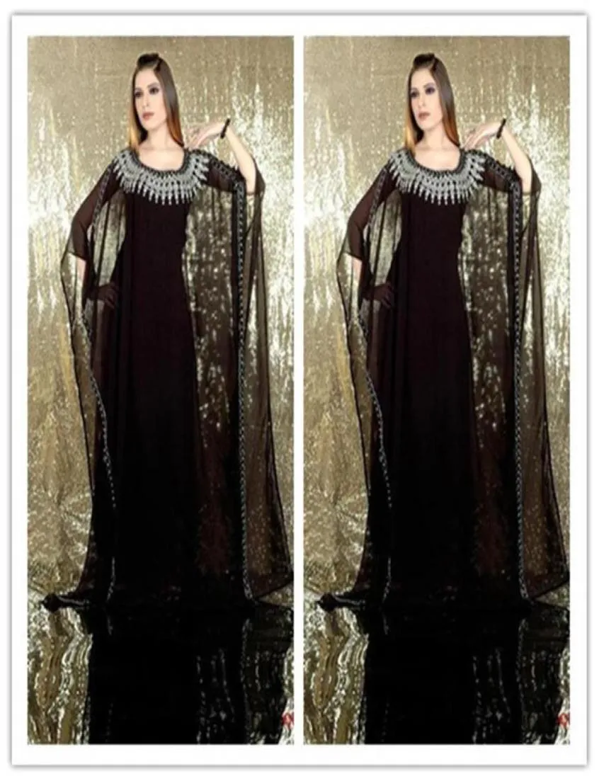 Evening Dresses arabic dresses new Charming evening dresses Black Long Sleeve Chiffon Dubai Abaya Kaftan Dress New Charming4865528