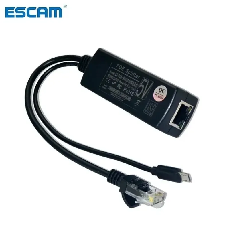 Escam 2.5kVイーサネット48Vから5V 2.4A上の干渉防止電力Raspberry Pi CCTV用のアクティブPOEスプリッターマイクロUSBプラグ