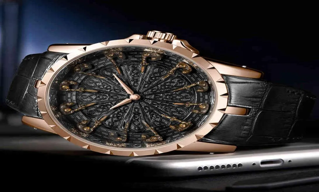 2020 Nouvelles montres rétro de mode pour hommes Soft Pu Leather Wrists Wrists Black Knight Dial 039s Watch Sport Clock Reloj Hombre6592577