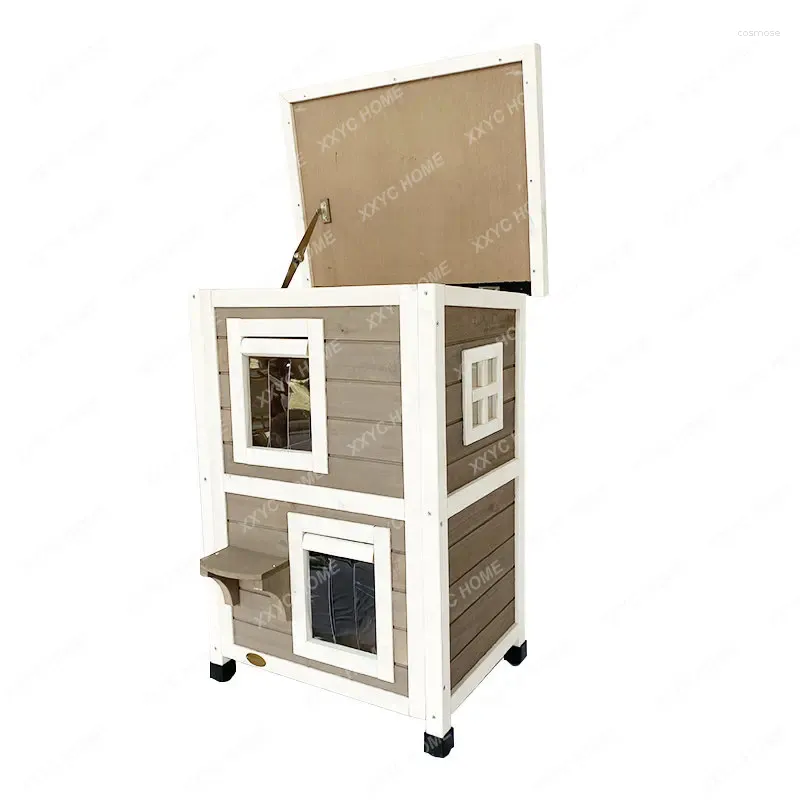 Cat Carriers Outdoor House Solid Wood Double-Layer Luxury Villa Indoor en Universal Winter Warm