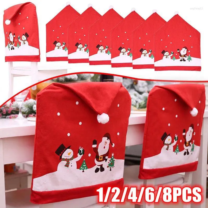 Capas de cadeira 1/2/4/6/8pcs criativo Papai Noel, boneco de neve capa vermelha capa de natal de Natal decorações não tecidas