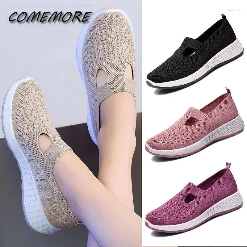 Casual Shoes Flats kvinnors sneakers Summer Mesh Breattable Mother Soft Sole Non-Slip Solid Color Comfort Ladies Footwear Zapatos