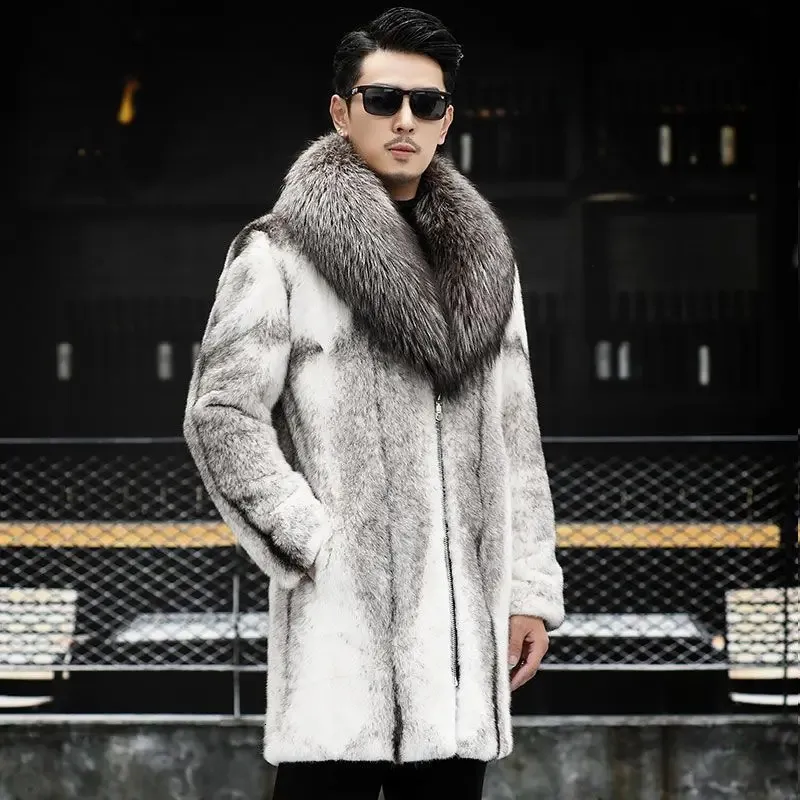Mens Warm Fur Coat With Raccoon Fur Collar 10°C Cold Resistant