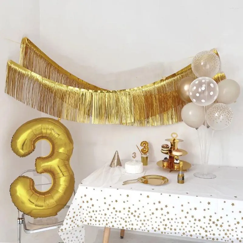 Party Decoratie 3 0,3m Goudfolie Tinsel Banner Garland Gordijn Gordijn Tafel Rok Regen Zijverjaardag Verjaardag Achtergrond PO Props