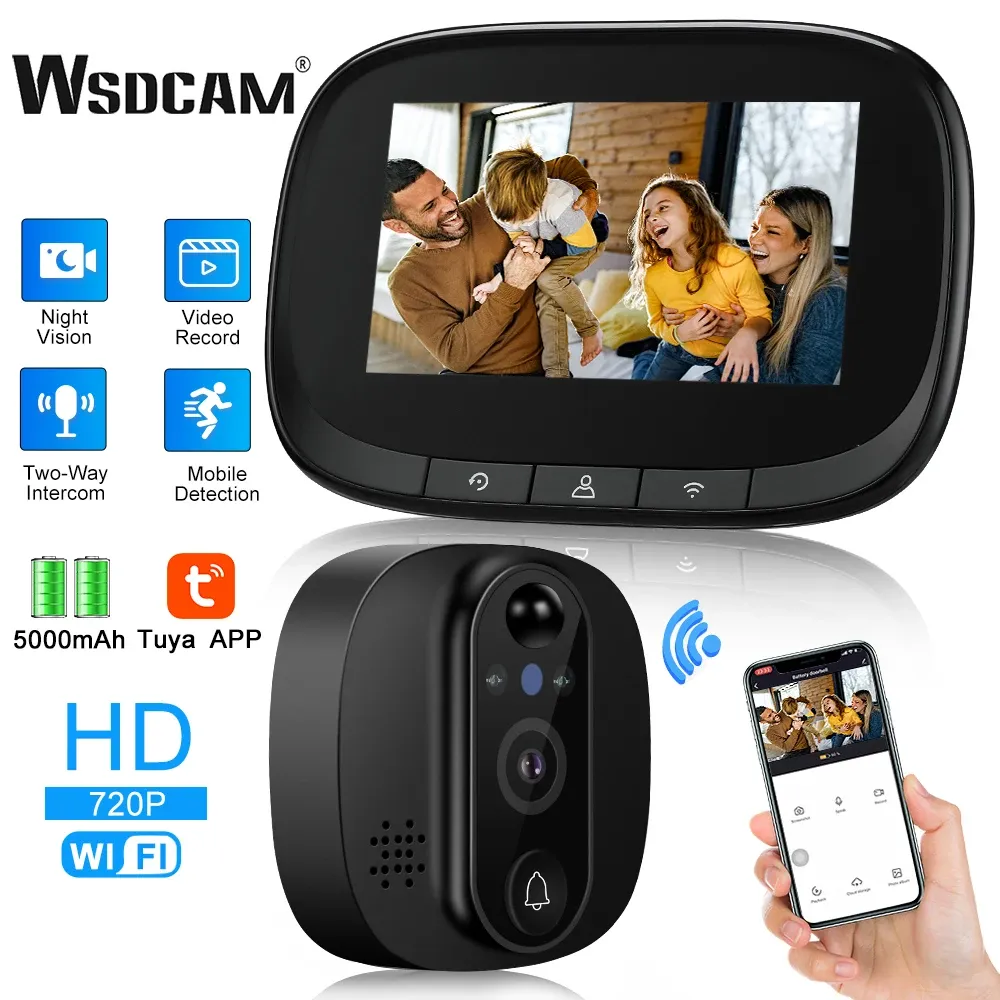 Deurbel wsdcam tuya slimme wifi deur belk met 720p camera video Peephole voor deur 4.3 "LCD -scherm PIR -beweging Detectie oog Videoeye