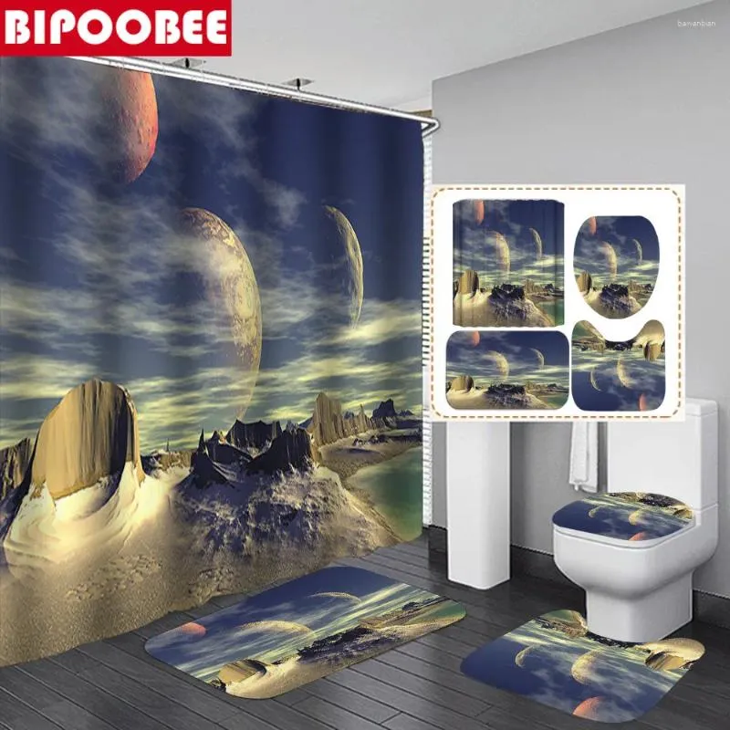 Shower Curtains Three-body Universe Star Printing Curtain 3D Bathroom Bath Mats Set Non-Slip Carpet Toilet Cover Pedestal Rugs