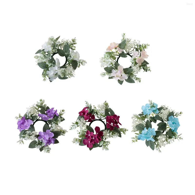 Decorative Flowers Pillar Candle Ring Artificial Wreath Greenery Flower For Living Room Door Table Thanksgiving Home