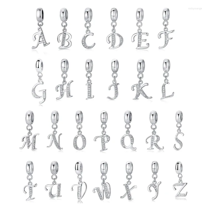 Gemles en vrac Original 925 STERLING Silver Charm A-Z Letter ALPHABET CRISTAL PENDANT CHARMS Perles Fit Bracelets Bijoux DIY