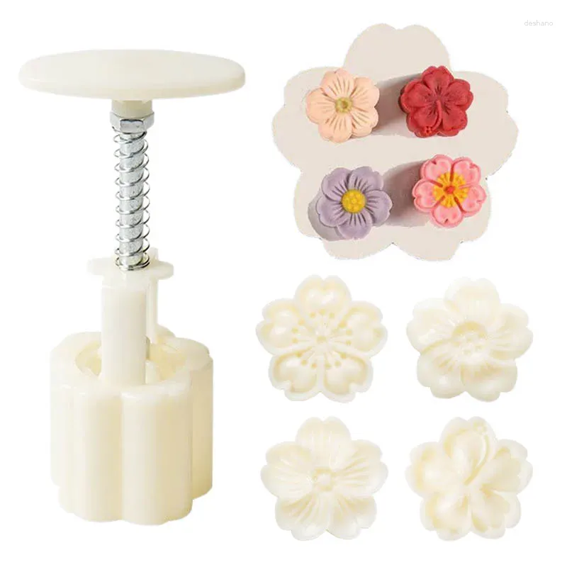 Baking Tools 4Pcs/Set 50g Flower Shaped Mooncake Mould DIY Hand Pressure Plastic Cookie Molds Tool Mid-Autumn Festival Party Supplies