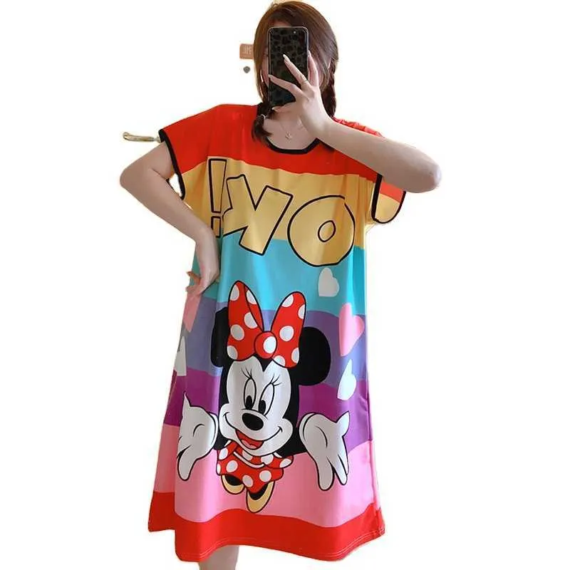 Zomermelk vezelmeisjes slaapkleding rok cartoon schattige pyjama nachtjurk korte mouw nachthemd voor vrouwen