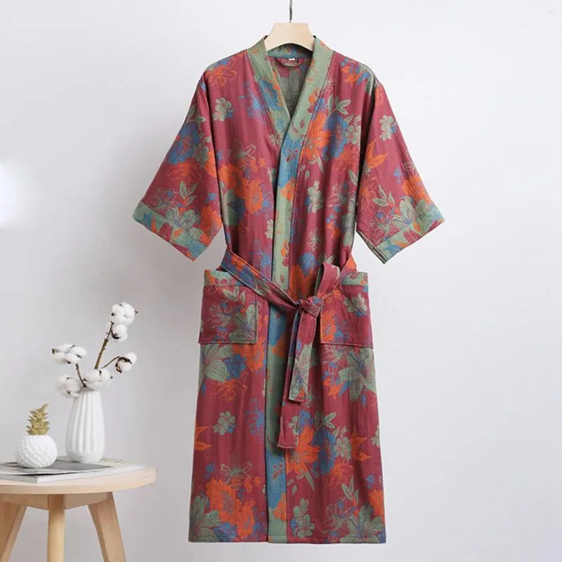 Abbigliamento da casa Vinatge Floral Print Coppia di accappatoio abito da sonno in pizzo con tasche per le tasche Pajamas Kimono Nightgown Skin Friendly Abe