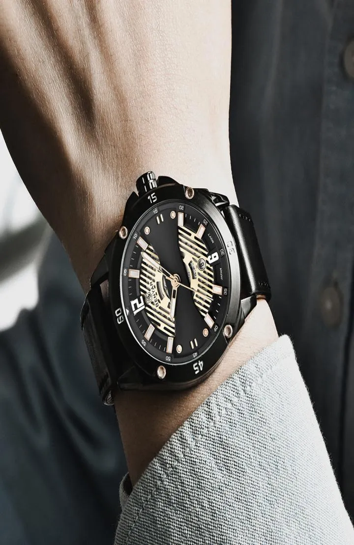 Benyar Men039s horloges 2019 Topmerk Luxury Quartz Gold Business Watch Men Clock Military Leather Male Watches Relogio Masculi5675823
