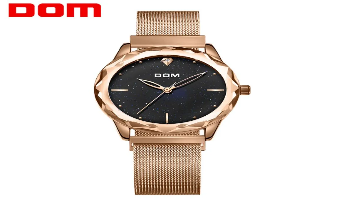 Dom Brand Luxury Femmes Quartz Regardez le minimalisme mode Feme décontractée Wristwatch imperméable Gold Steel Reloj Mujer G1234GK1M9507725