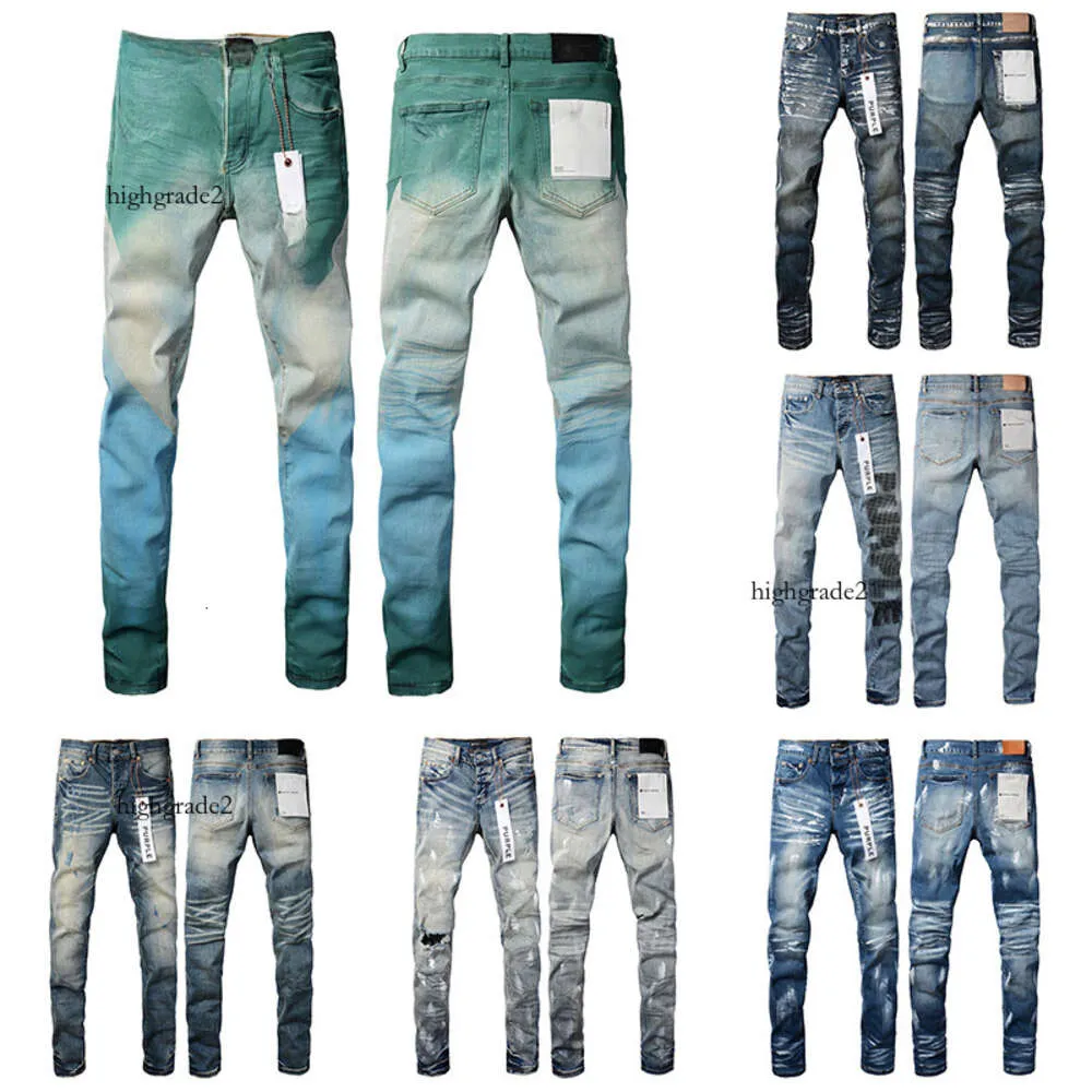 New High Quality Mens Purple Jeans Designer Jeans Fashion Distressed Ripped Denim Cargo for Men High Street Fashion Jeans