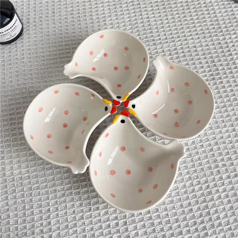 Tigelas 4pcs Placas em forma de frango Ceramic Tempering Mini fofo