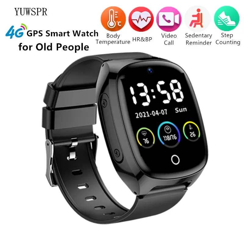 Watches 4G Elderly Tracker Smartwatches Body Temperature Heart Rate Blood Pressure GPS Location Tracking Phone Watch for Old People D300