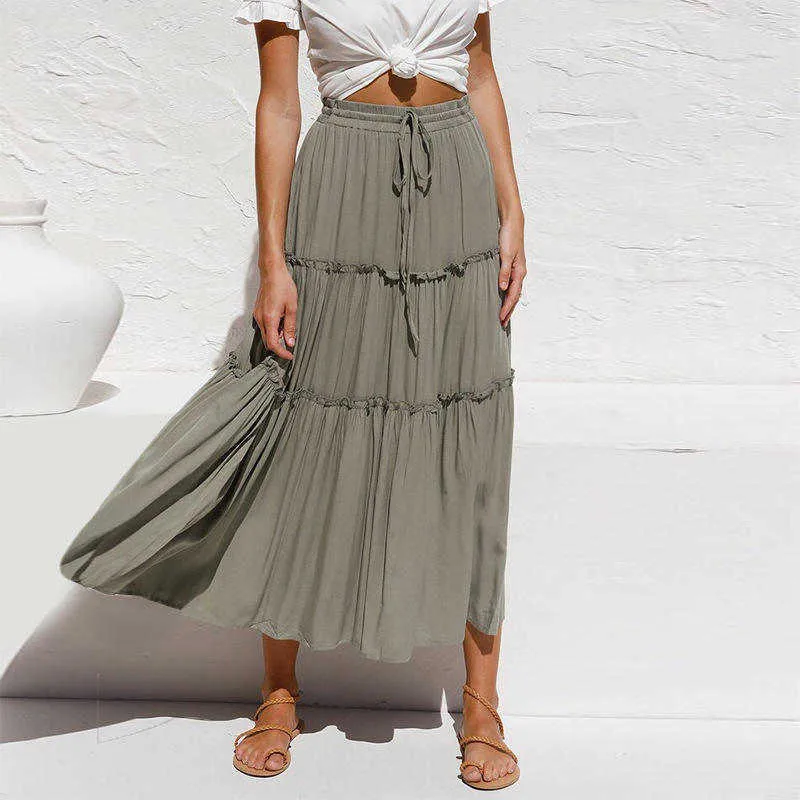 Midi Long Maxi Summer High Waisted Asymmetrical Ruched Ruffle Pleated Linen Cotton Women Skirts