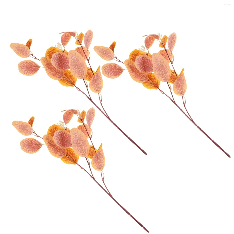 장식용 꽃 3 pcs 시뮬레이션 된 유칼립투스 잎 웨딩 장식 테이블 잎 식물 꽃다발 실크 꽃 베이비