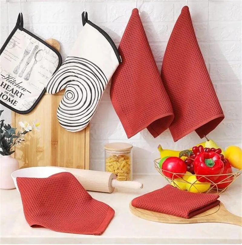 Towel Cotton Weave Kitchen Dish Cloths Ultra Soft Absorbent Quick Drying Towels 12x12 Inches 6 Pack Red Nice Bath