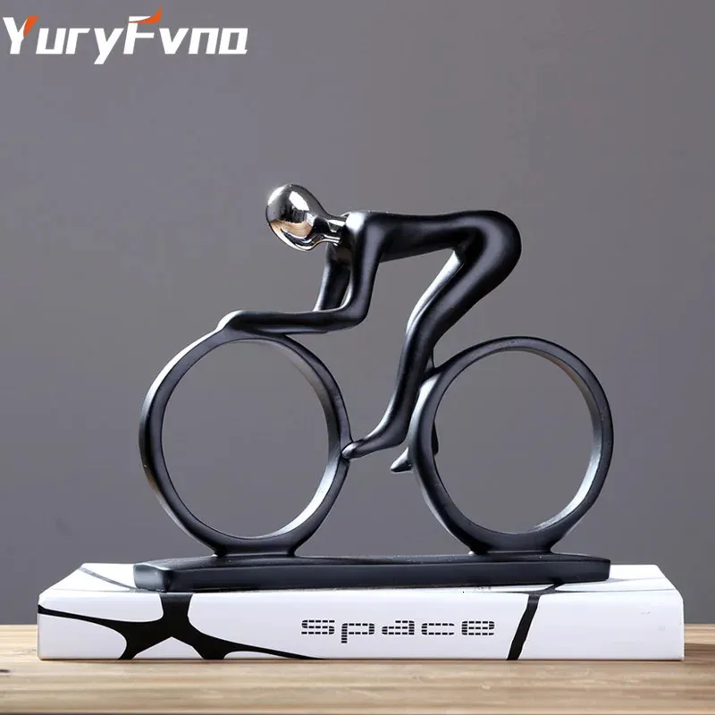 YuryFvna Bicycle Statue Champion Cyclist Sculpture Figurine Modern Abstract Art Athlete Home Decor Room Decoration Ornaments 240322