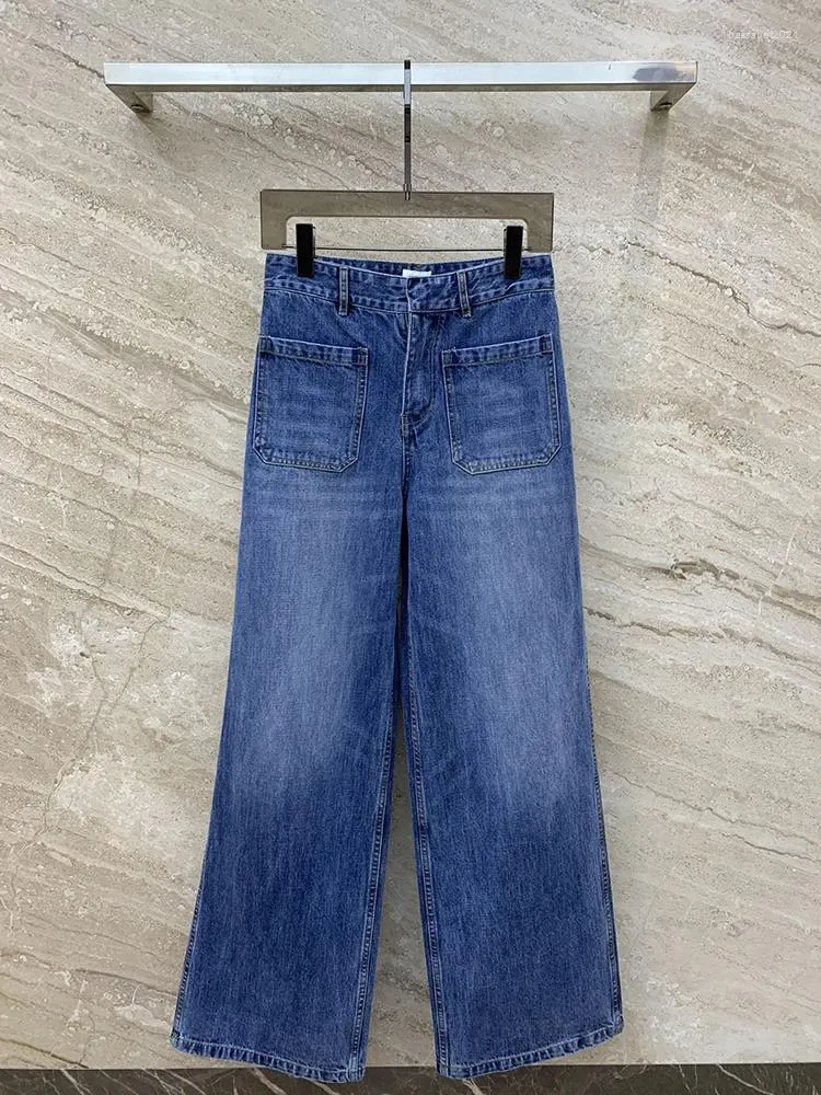 Fashion de jeans pour femmes pour femmes doubles poches patchwork hauts hauts pantalons en denim à jambe droite printemps été 2024 marée ax59