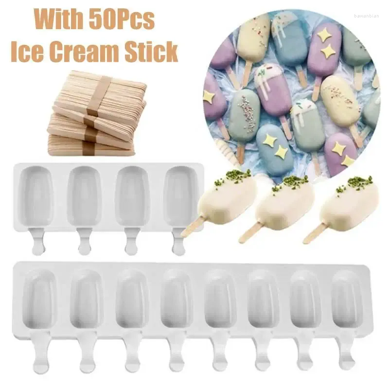 Stampi da forno 4/8 fori alimenti silicone gelato stampo secchio fai -da -te con 50 bastoncini