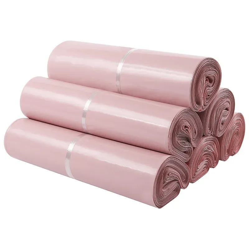 Конверты 50 шт. Двойные пакеты с розовыми почтовыми мешками напечатаны поливоловые конверты с сантуарной курьерной курьерной пакеты для хранения.