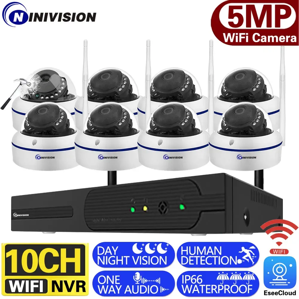 Système 10ch IP Camera WiFi NVR Kit CCTV Système 5MP Explosion Aulio Wireless Dome Camera Video System System Set 8Channel