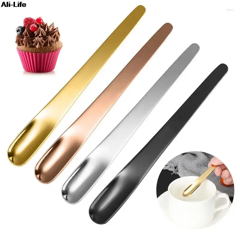 Coffee Scoops 1pc Mini Scoop en acier inoxydable Spoon plat pour le mélangeur de desserts Bar Bar Cuisine Table Voleille