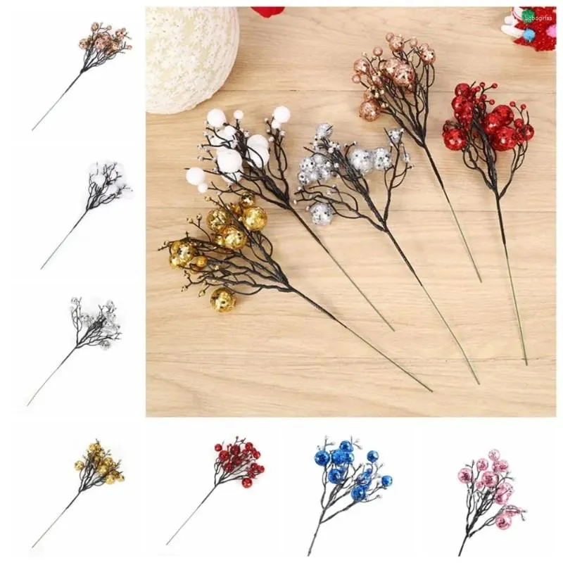 Dekorative Blumen 29 cm helle Farbe Künstliche Beeren Realistische wiederverwendbare Weihnachtsglitterzweige Ornament Party Home Decor