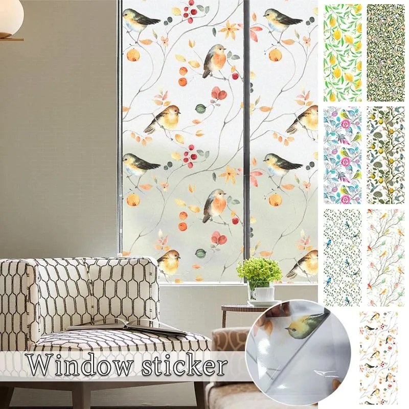 Windowstickers PVC Privacyfilms Frosted Bird Home Office Decor Glassfilm Statische huishoudelijke bloemen Vogels Art Stained