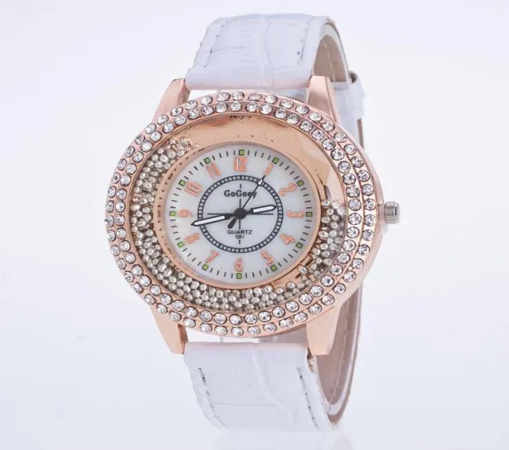 Montre-bracelets Crystal Righestone Brand Pu Leather Montre Femmes Habille Clock Gades Cadeaux Quartz Watch Reloj for Girls Fashion 1PCWR9508379