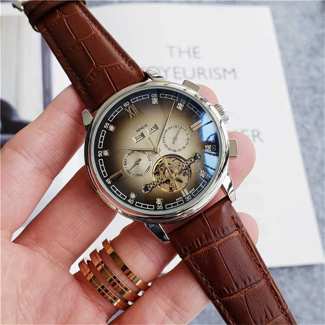 Designer Mens Large Flywheel Automatic Machinery Baida Watch