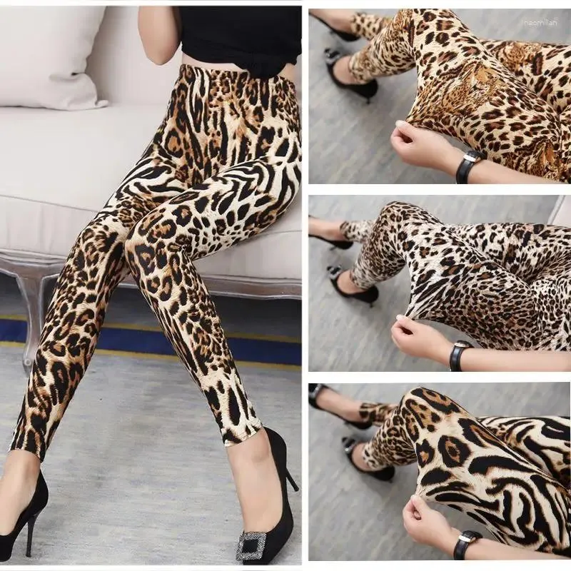 Kvinnors leggings hög midja djur tryckt mjuka stretchiga kvinnor sexig leopard tryck blyertsbyxor sport fitness yoga gym