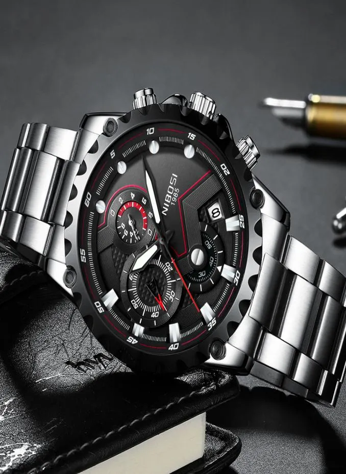 2020 Relogio Nibosi Masculino Watch Men Top Brand Luxury sport polshorloge chronograaf militair roestvrij staal WACTH mannelijk blauw clo8738913