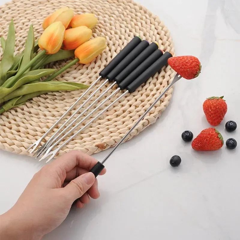 Fourks 6 / 12pcs Fruit Fruit Dessert Forks Forks en acier inoxydable Fondue Fondue Merde Silver Tools Accessoires de cuisine