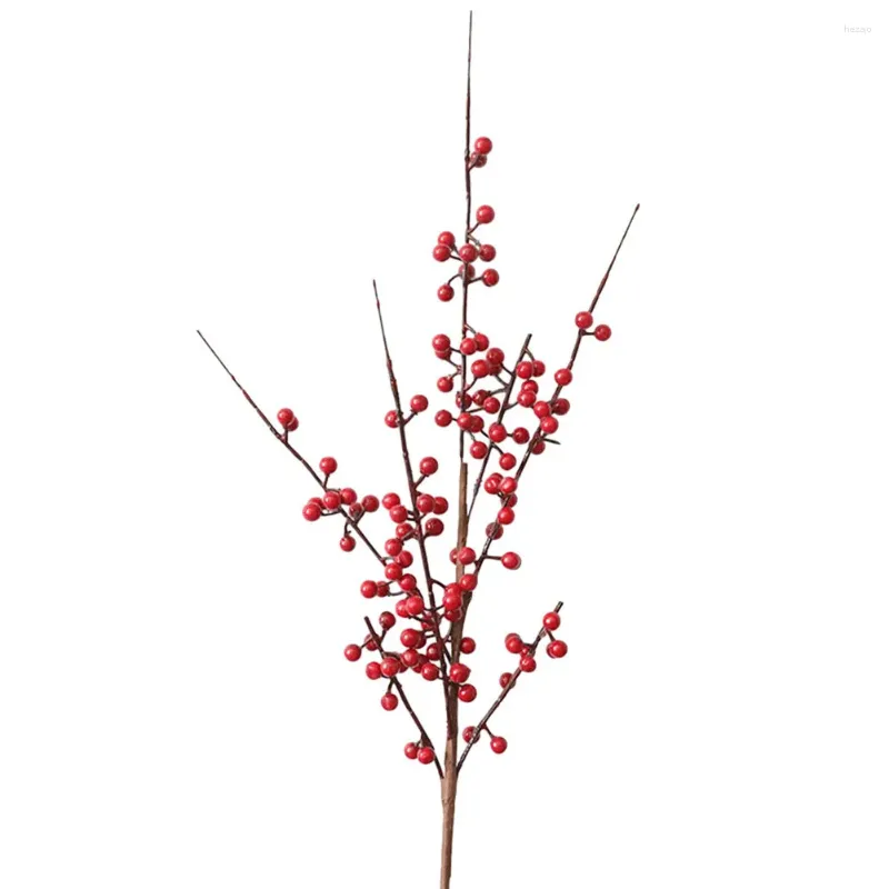 Dekorativa blommor livtro röda fruktförmögenhet Acacia Bean Holly Artificial Flower Ideal för årsfirande