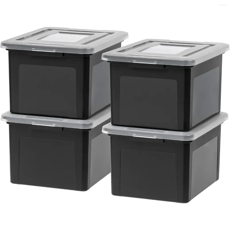 Storage Bottles File Tote Box 4 Pack BPA-Free Plastic Bin Organizer With Durable And Secure Latching Lid Stackable Nestable