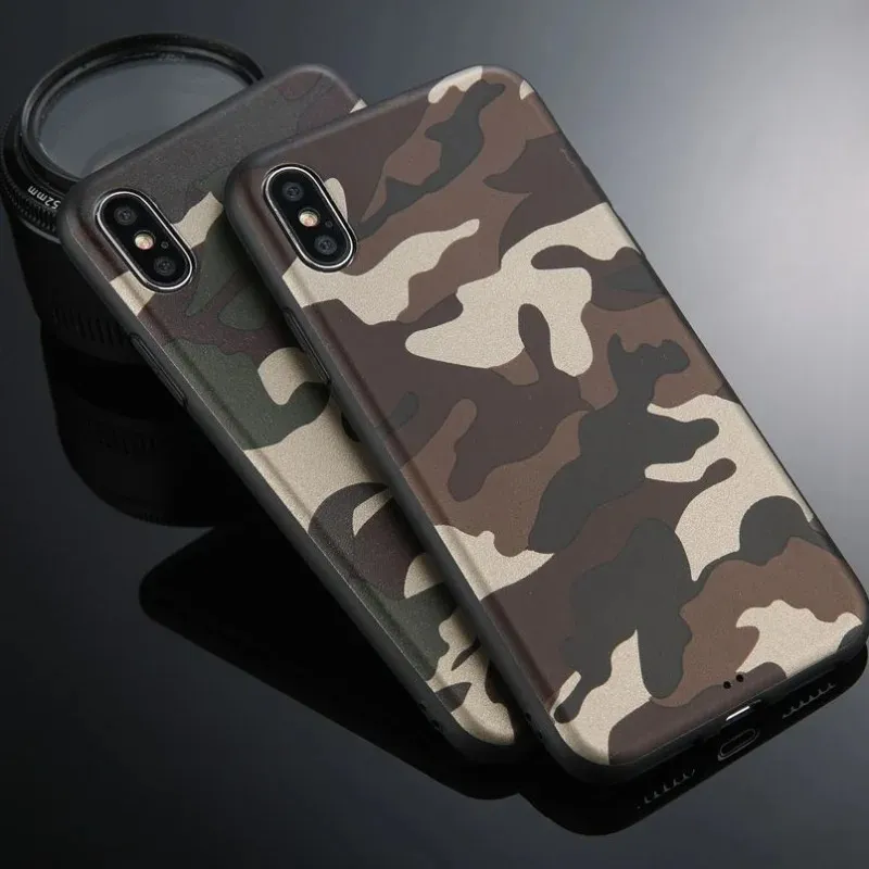 Carie de camouflage vert de l'armée pour iPhone 11 12pro 13 Pro Max SE 2020 x xr xs max 6 6s 7 8 Plus couverture arrière en silicone Soft TPU pour la couverture de téléphone vert de l'armée