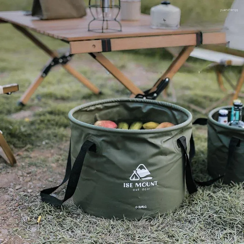 Garrafas de água redondo balde redondo portátil armazenamento multifuncional dobro camping de camping externo