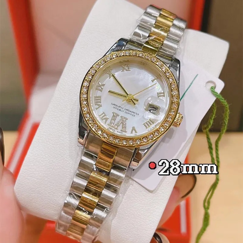 Luxe dame bekijk topmerkontwerper Gold Diamond Bezel Womens Watches 28mm Auto datum polshorloges voor vrouwen verjaardag Kerstmis Valentine's Moederdag cadeau