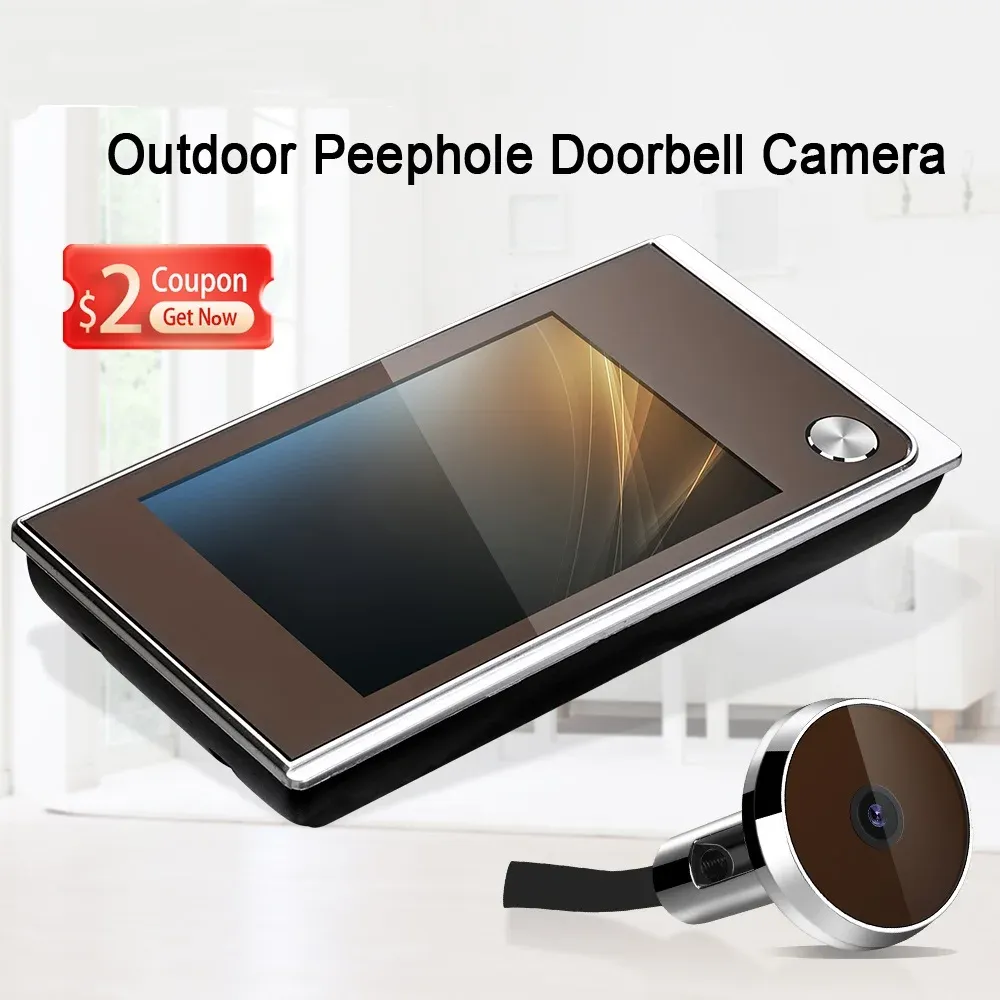 Sonnette de portes de 3,5 pouces Caméra de porte numérique 120 degrés Angle Puphole Visionneuse Smart Home Outdoor Cat Eye Visual Door