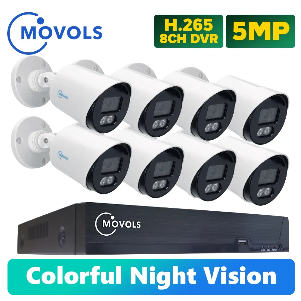 System MOVOLS Security 5MP Video System 8x Colorful Nightvision HD Waterproof CCTV Camera 8CH H.265 DVR Recorder Surveillance Kit