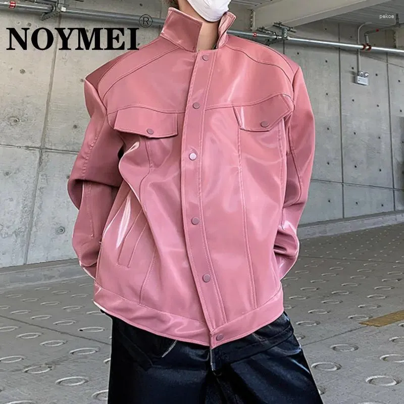 Vestes masculines noymei veste mâle à la mode rose 2024 Spring Lacquer en cuir pavé de couteau incurvé manteau chic wa3655