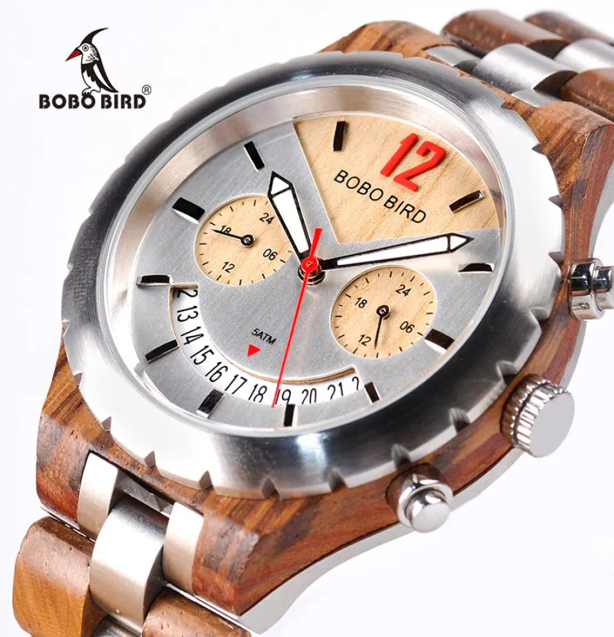 BOBO Bird Elegant Wood Mens Watches Top Brand Luxury Metal Wristwatch Waterproof Date Display Marcas de Reloj Hombre WQ28 C19028527088