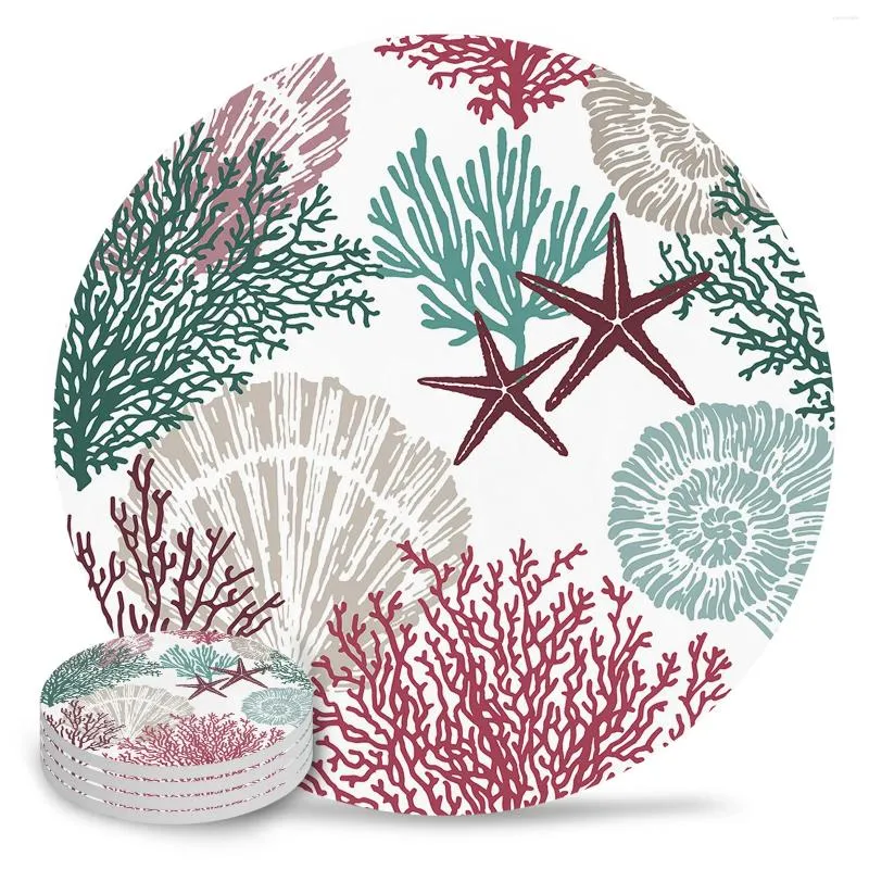 Bord Mattor Ocean Coral Shell Starfish Ceramic Set Coffee Tea Cup Coasters Kök Tillbehör Rund Placemat